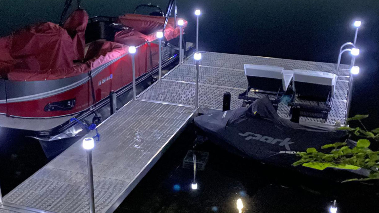 dock with post lights at night